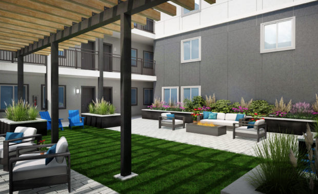 Outdoor seating area and fire pit