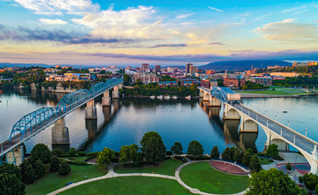 Aerial of Chattanooga Tennessee Skyline