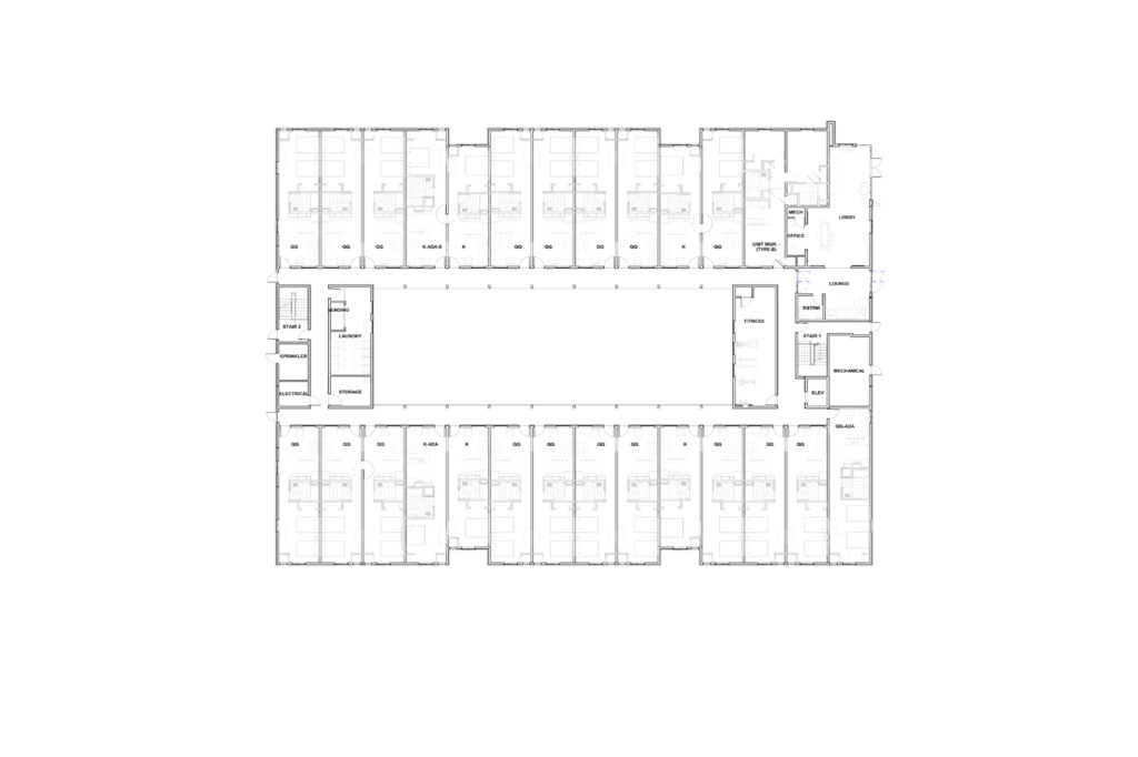 3-Story, 88 room Floorplan, Level 1