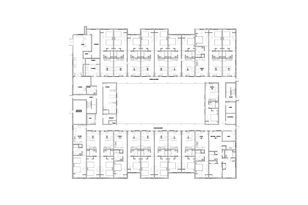 4-story, 103 room floor plan, level 1